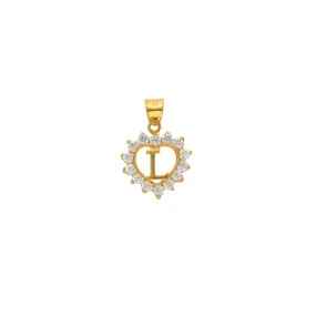 22K Yellow Gold & CZ Letter L Heart Shaped Pendant (1.6gm)