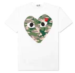 CDG PLAY CAMOUFLAGE HEART T-SHIRT - WHITE