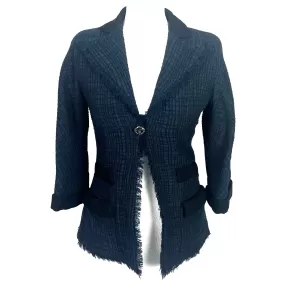 Chanel Navy Sparkle Wool & Silk Tuxedo Jacket XS/XXS