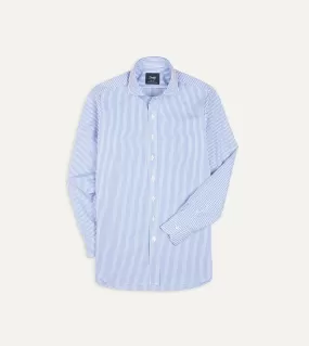 Dark Blue and White Bengal Stripe Spread Collar Cotton Poplin Shirt