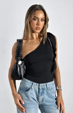 Give You Love One Shoulder Bodysuit Black